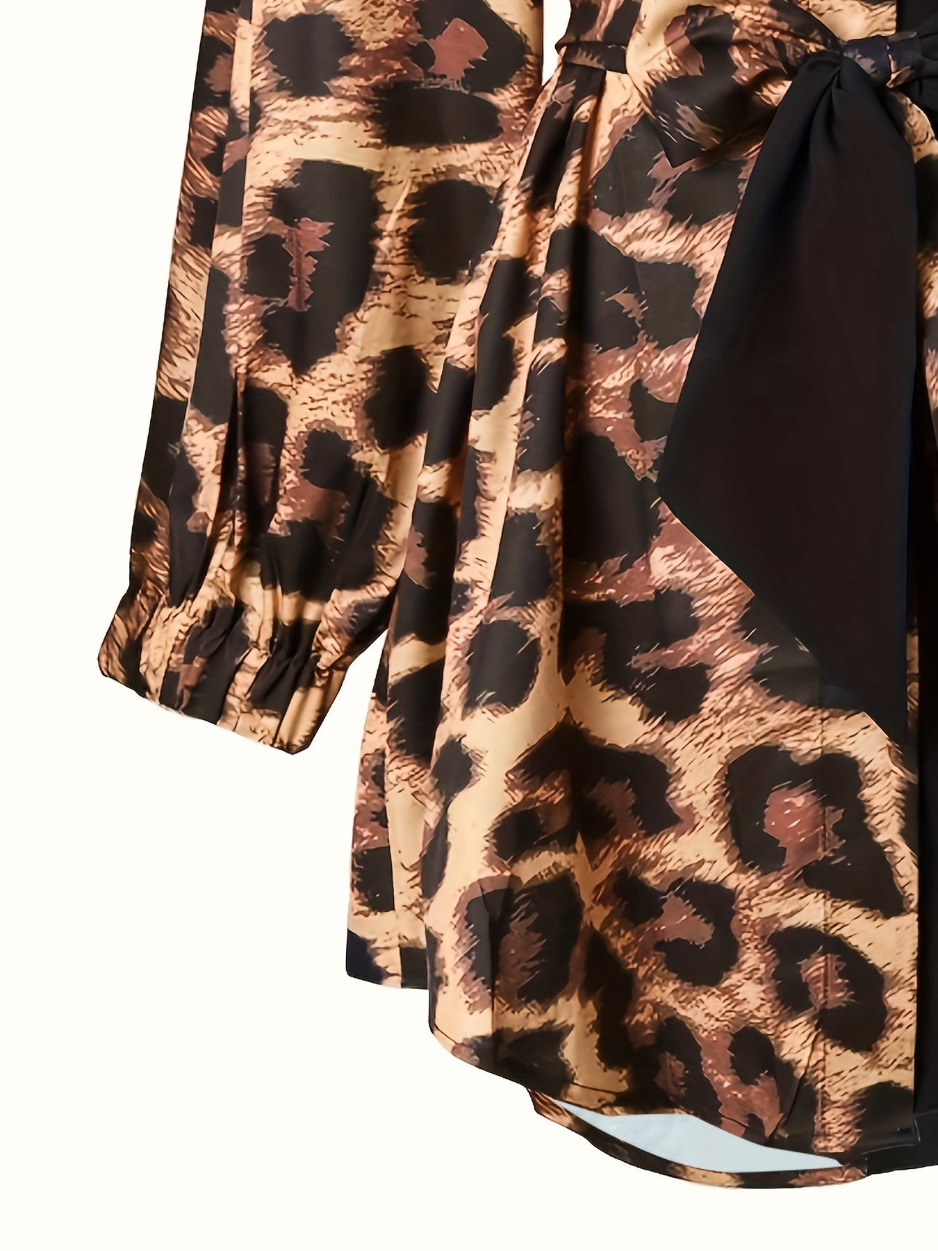  Colorblock Leopard Print Long Sleeve Button Up Tunic Shirt Top