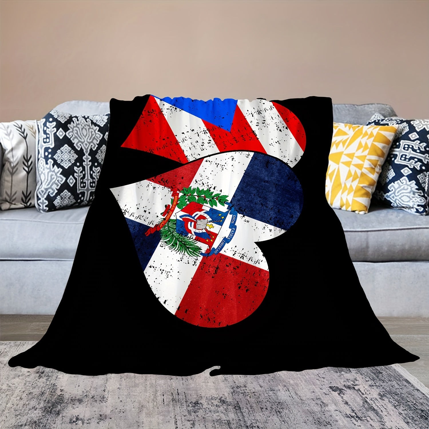 National Flag Heart Fleece Blanket for Camping Travel