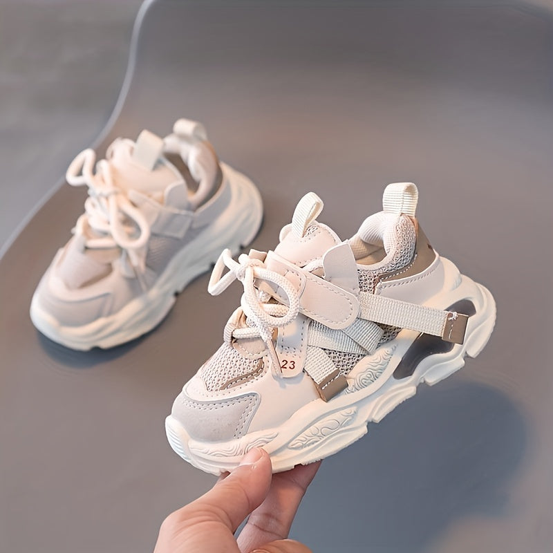 Girls Casual Mixed Mesh Sneakers - Breathable Lightweight Anti Slip Shoes