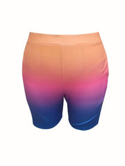  Women's Solid Tee & Ombre Print Shorts Set