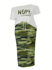  Camo Print One Shoulder Top & Skirt Outfit Set