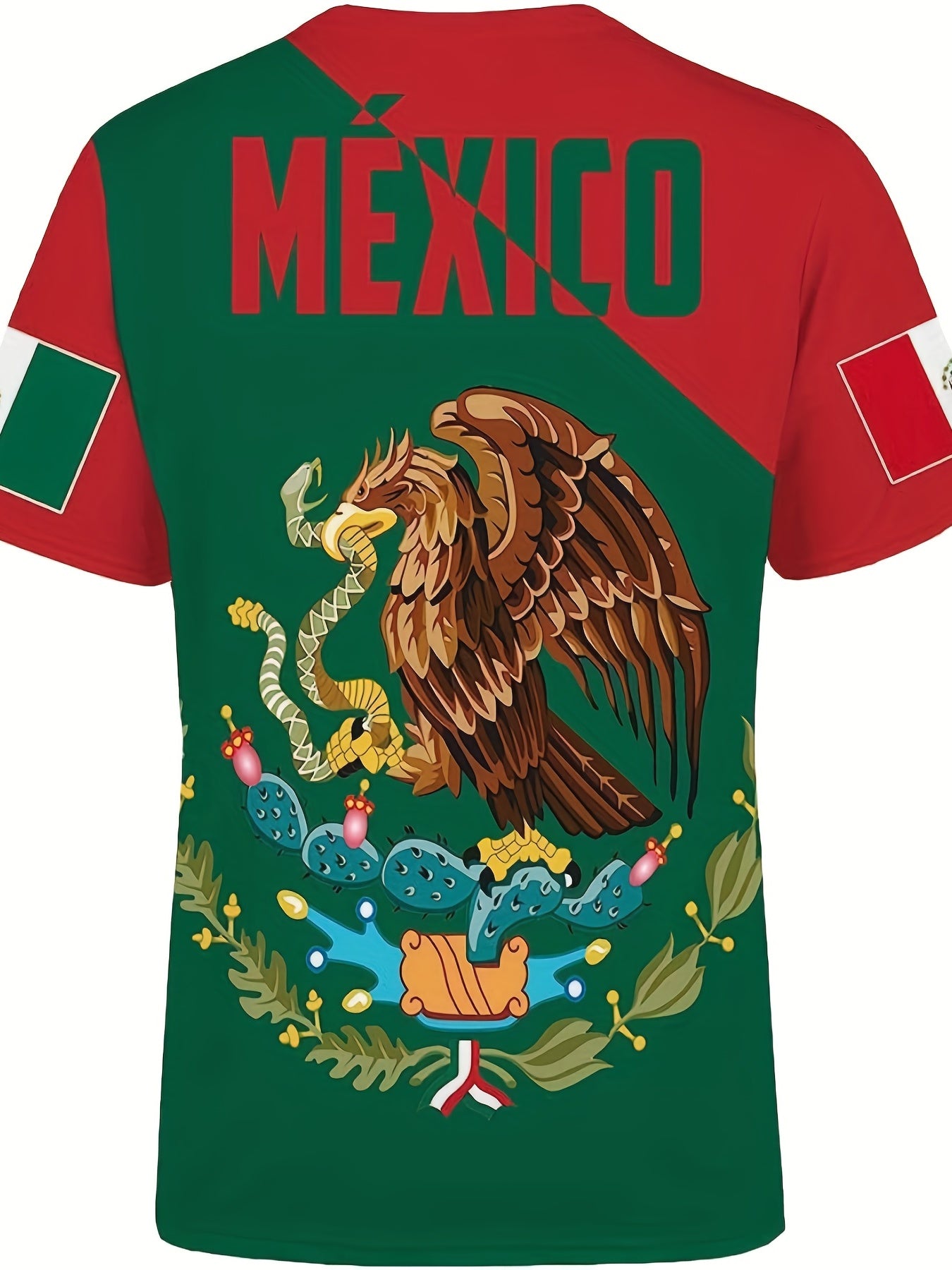 Men's Mexico & Eagle Print T shirt Casual Slightly Stretch 3D Print Tee