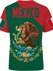Men's Mexico & Eagle Print T shirt Casual Slightly Stretch 3D Print Tee