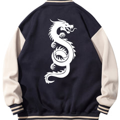Dragon Print Casual Varsity Jacket Men's Lightweight Button Up Jacket