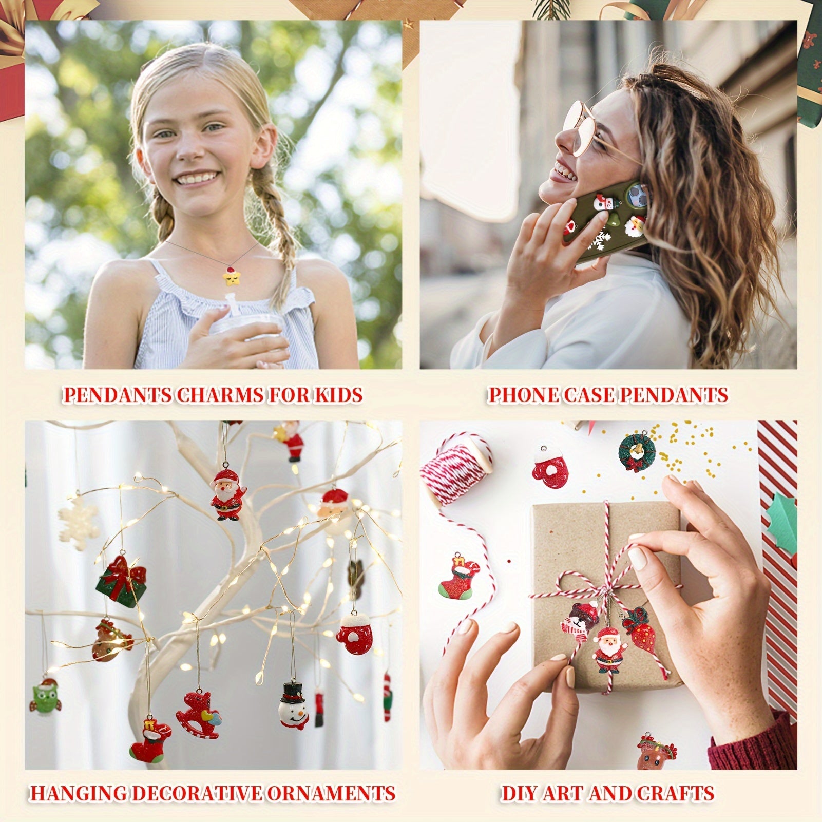 30 Resin Christmas Tree Snowflake Bell Pendants Decoration