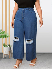 Plus Size Ripped High Rise Wide Leg Jeans