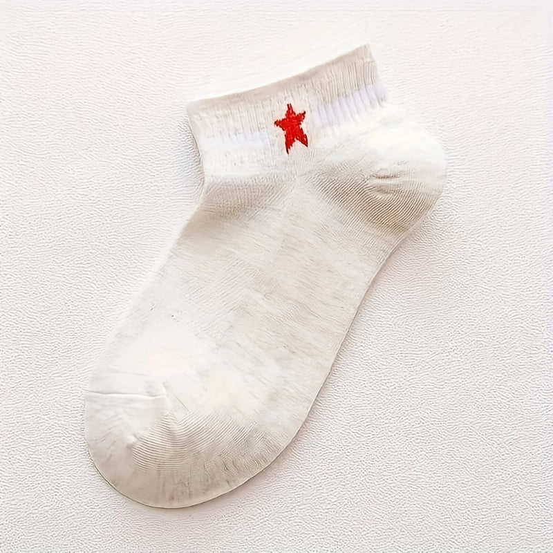 5 Pairs Star Print Socks Crew Short Women's Stockings & Hosiery