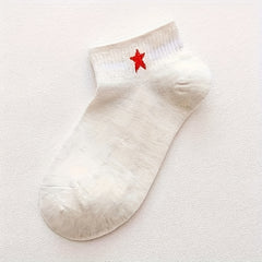 5 Pairs Star Print Socks Crew Short Women's Stockings & Hosiery