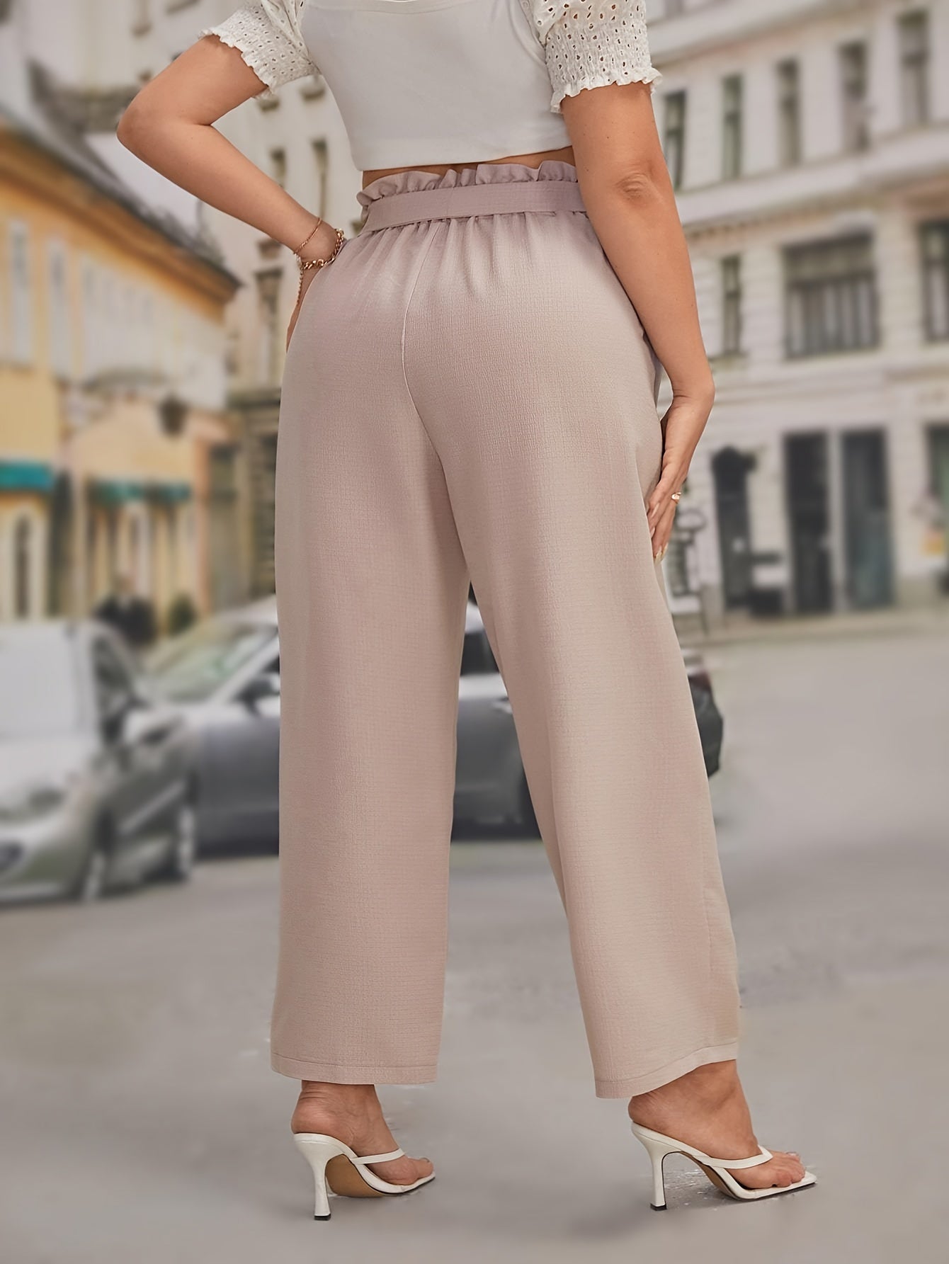 Women's Plus High Rise Wide Leg Trousers With Pockets