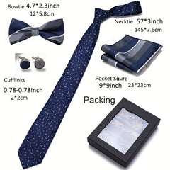 Men's Bow Tie Set 6 piece Set Tie Bow Tie Square Scarf Cufflinks Red Series