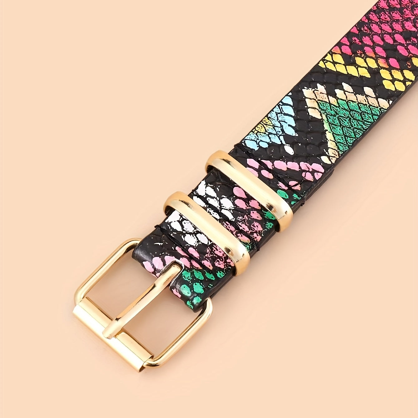 Colorful Snake Pattern Waist Belt Double Loop Thin PU Leather Pin Buckle