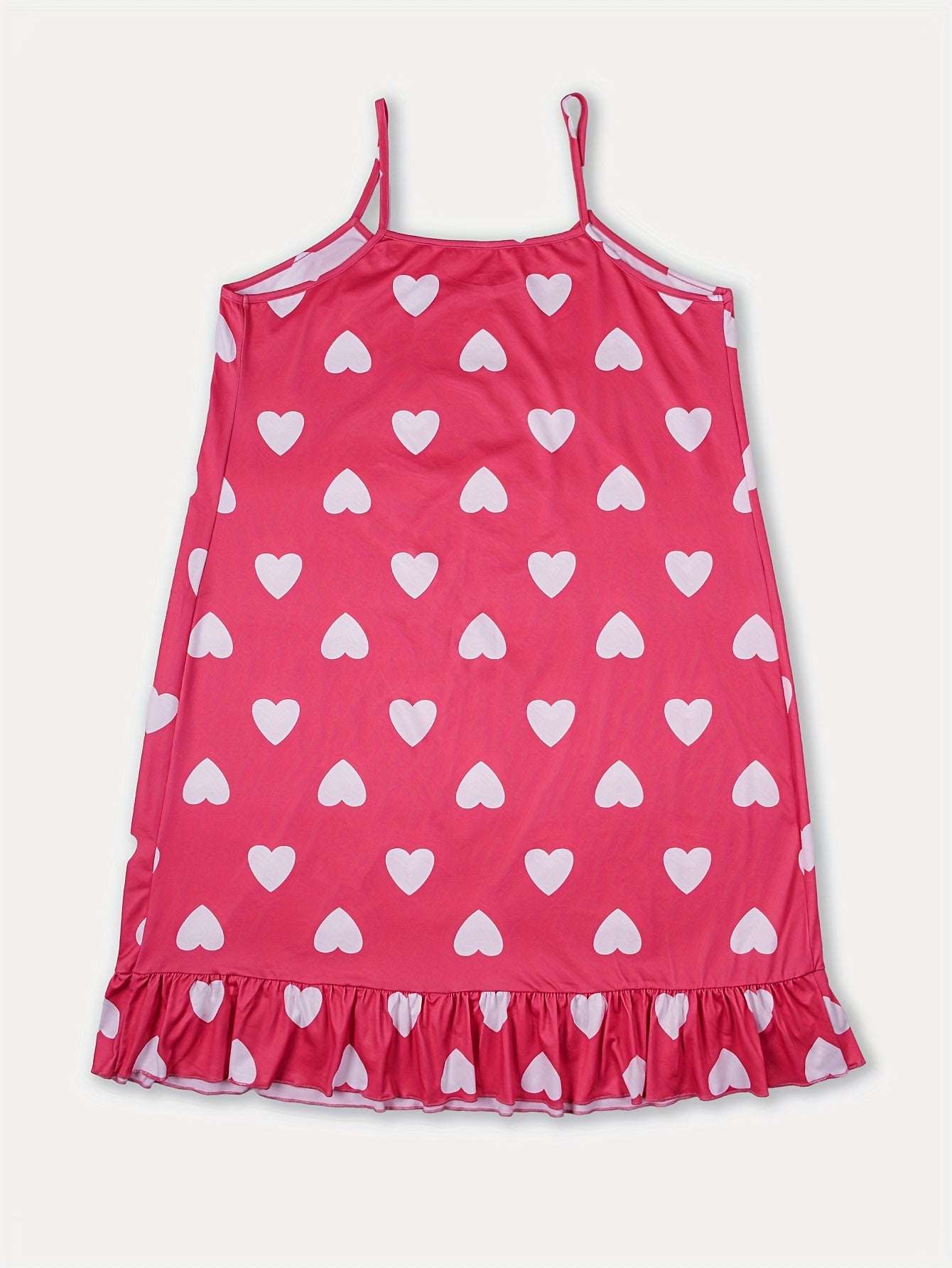  Heart Print Ruffle Trim Cami Sleep Dress