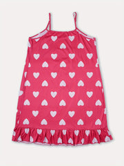  Heart Print Ruffle Trim Cami Sleep Dress