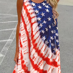  Casual Dress Women's Plus Flag Print Round Neck Loose Fit Cami Dress