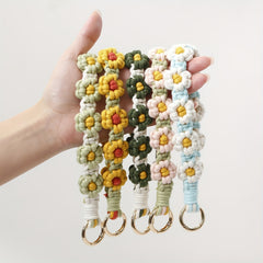 Boho Daisy Keychain for Girls Soft Macrame Wristlet Lanyard for Keys