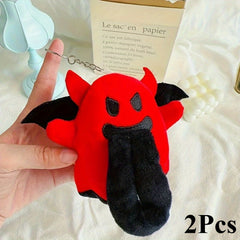 2pcs Devil Plush Keychain Pendants Halloween Gift Red & Golden Chains