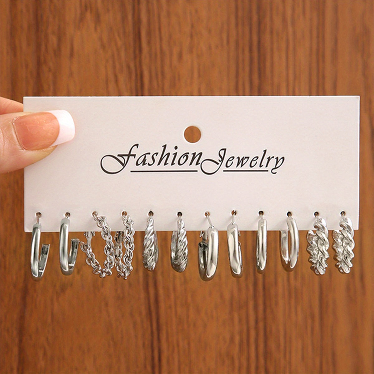 6 Pairs Chunky Geometric Hoop Earrings Set