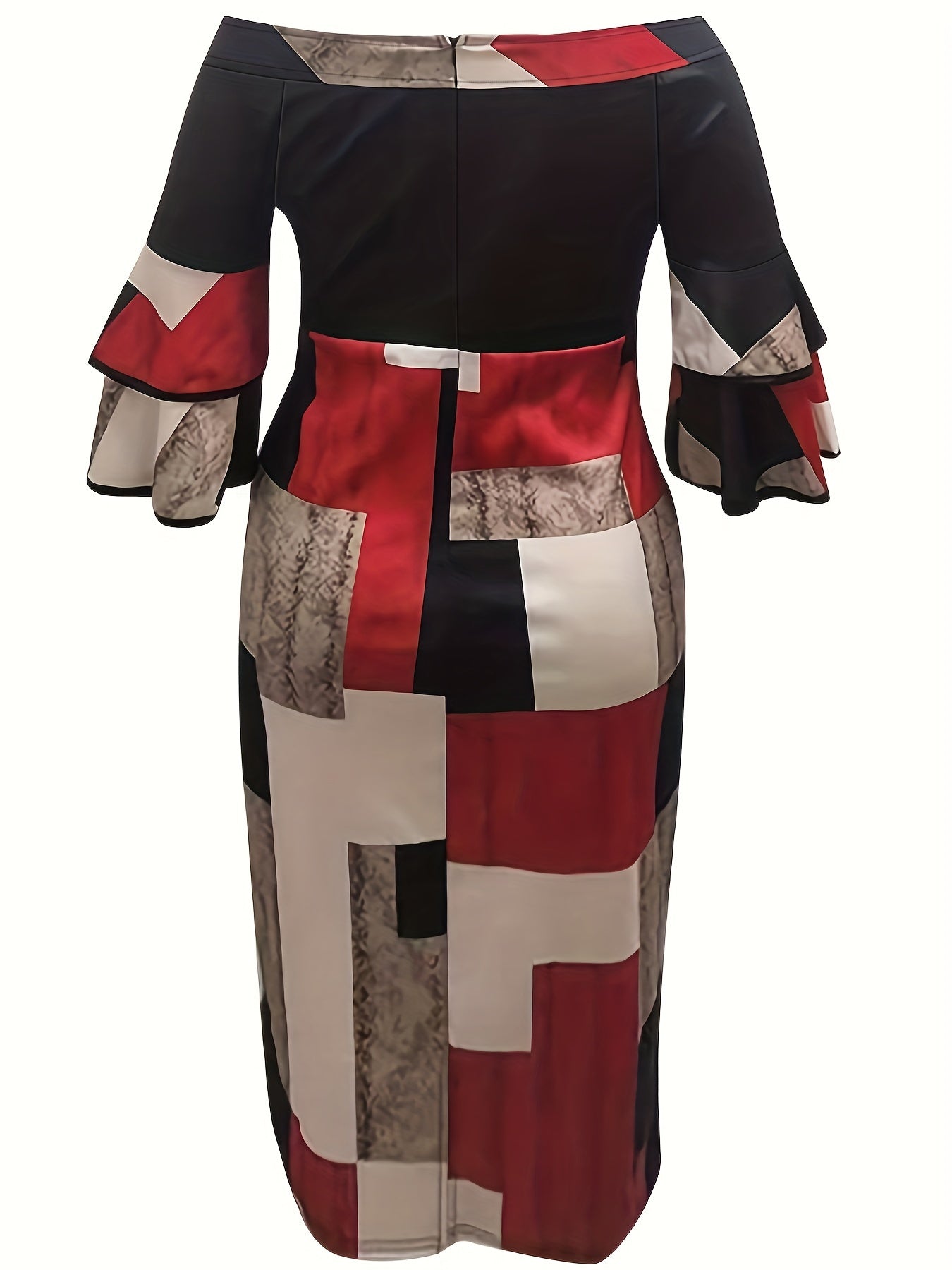  Colorblock Off Shoulder Midi Dress