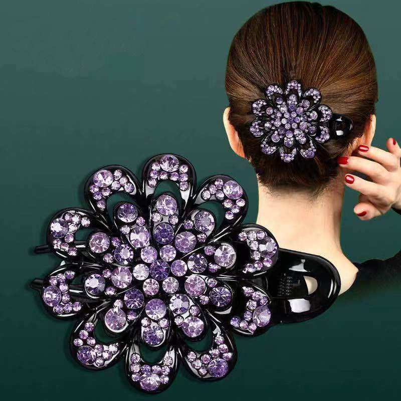 Rhinestones Flower Hair Clip Ponytail Hairclip Barrette Crystal Fancy Decorative