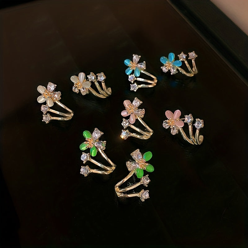 Rhinestone Decor Stud Earrings Flower Design