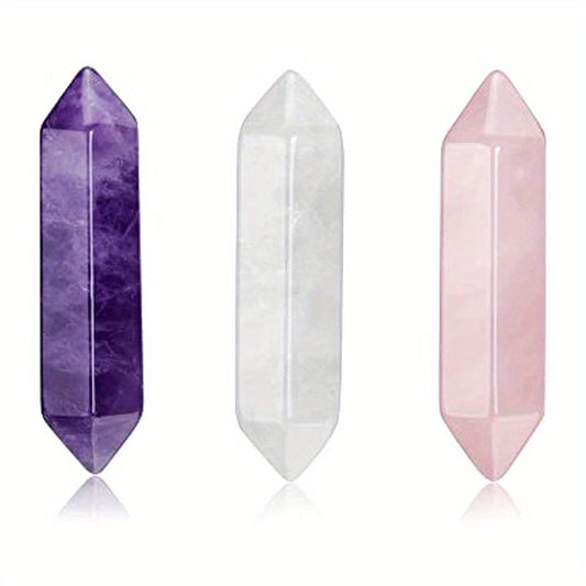 3pcs Healing Crystal Stones Set - Amethyst, Rose Quartz, Clear Quartz