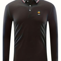 Symbol Print Men's Casual Button Up Long Sleeve Lightweight Polo Shirt