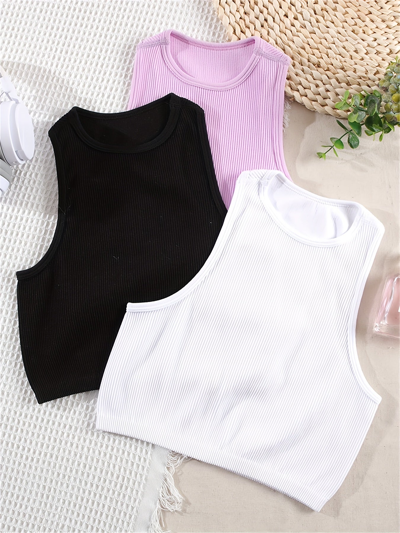 Ribbed Crop Tank Top Set for Summer