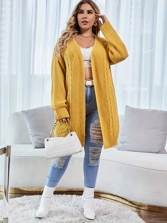  Casual Cardigan Women's Plus Solid Jacquard Long Sleeve Knit Cardigan