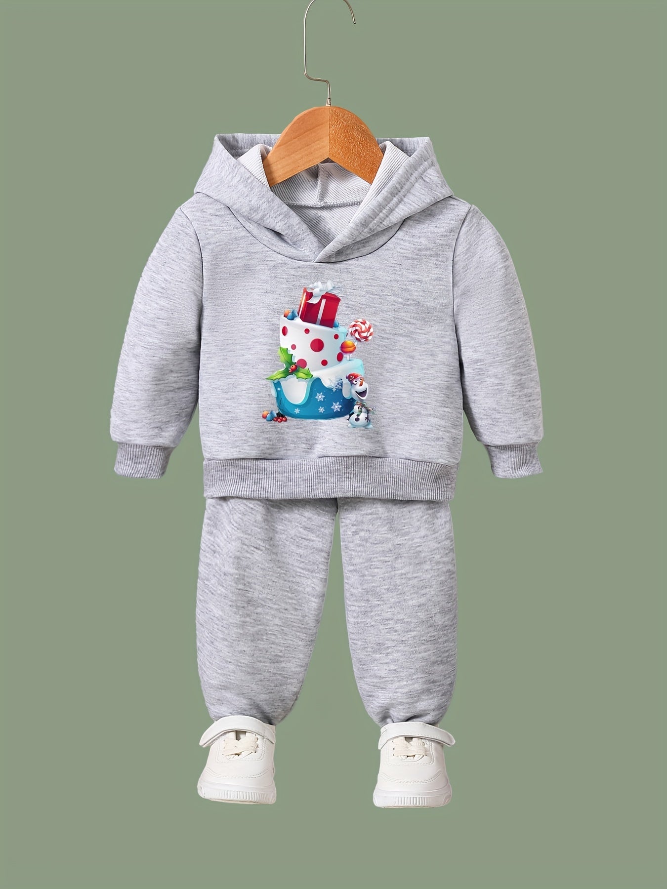 Girls Cartoon Cake Hooded Sweatshirt Set Long Sleeve Solid Sweatpants