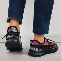 Women's Lace Up Sneakers Flying Woven Mesh Outdoor Running Shoes