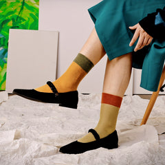 6 Pairs Colorblock Crew Socks Women's Mid Tube Stockings