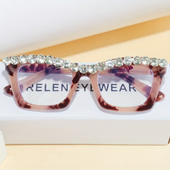 Rhinestone Cat Eye Clear Lens Glasses for Women Men