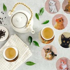8pcs 3D Cats Diamond Painting Coasters Kits with Holder DIY Cat Diamond Art