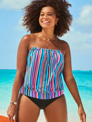 Striped Print Two Pieces Swimsuit High Stretch High Cut Swimsuit