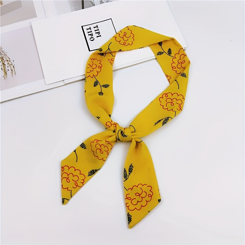 Vintage Flower Print Twilly Scarf Long Ribbon Neckerchief