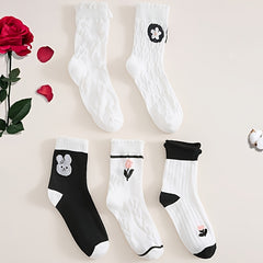 Paris Bunny & Floral Print Socks Women's Stockings