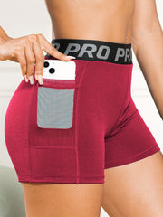 Women's Letter Graphic Running Shorts With Pockets - Comfortable Activewear
