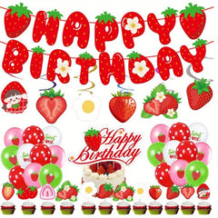 42pcs Strawberry Themed Party Decoration Set for Birthday Party