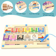 Wooden Train Maze Toy & Number Sorting Puzzle - Enhances Fine Motor Skills