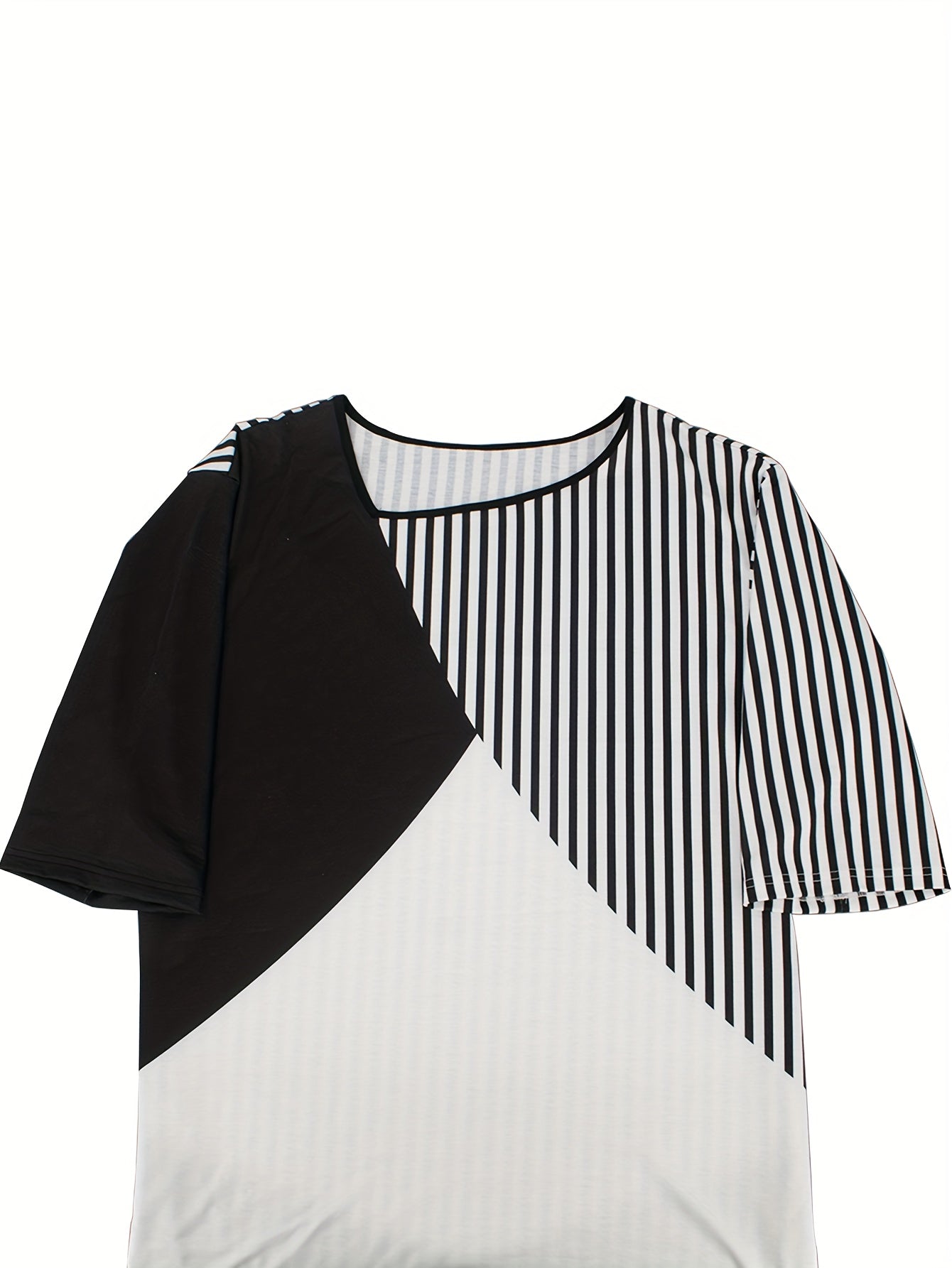 Colorblock Striped Short Sleeve Dress