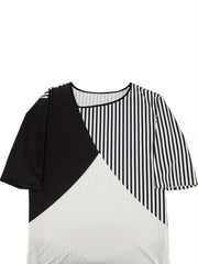  Colorblock Striped Short Sleeve Dress