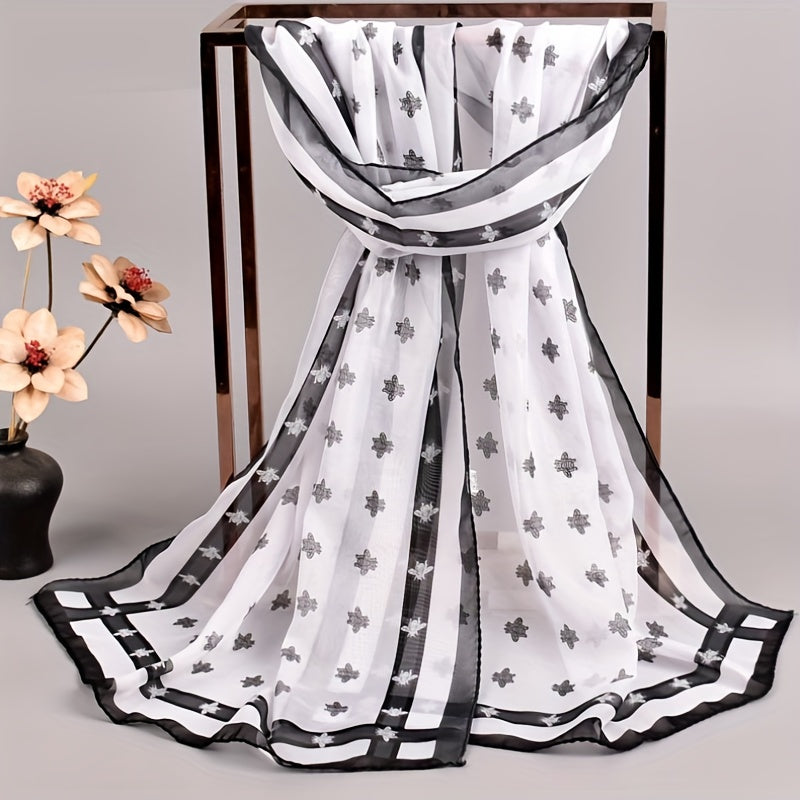 Bee Print Chiffon Scarf Thin Shawl Gauze Head Wrap Women Boho Towel