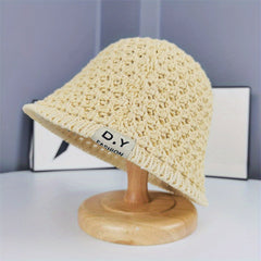 Solid Crochet Sun Hat Wide Brim Bucket Hat Women Outdoor Travel Beach Hats