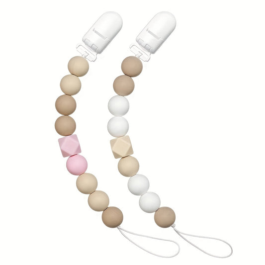 2pc Pacifier Clips Baby Boys Girls Holders Binky Clips Neutral Silicone Beads