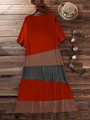  Colorblock Button Up V Neck Tee Dress