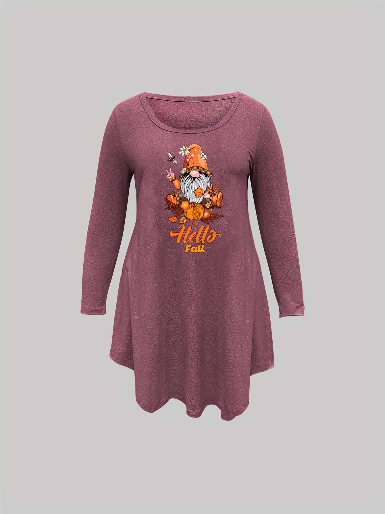  Casual Lounge Dress Women's Plus Dwarf & Pumpkin Print Tee Sleep Dress
