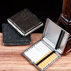 Leather Cigarette Pack 20 Split Tight Band Men's Storage Box