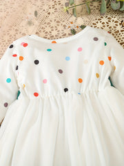 Baby Girls Colorful Dotted Mesh Belted Bow Dress Party Princess Dress