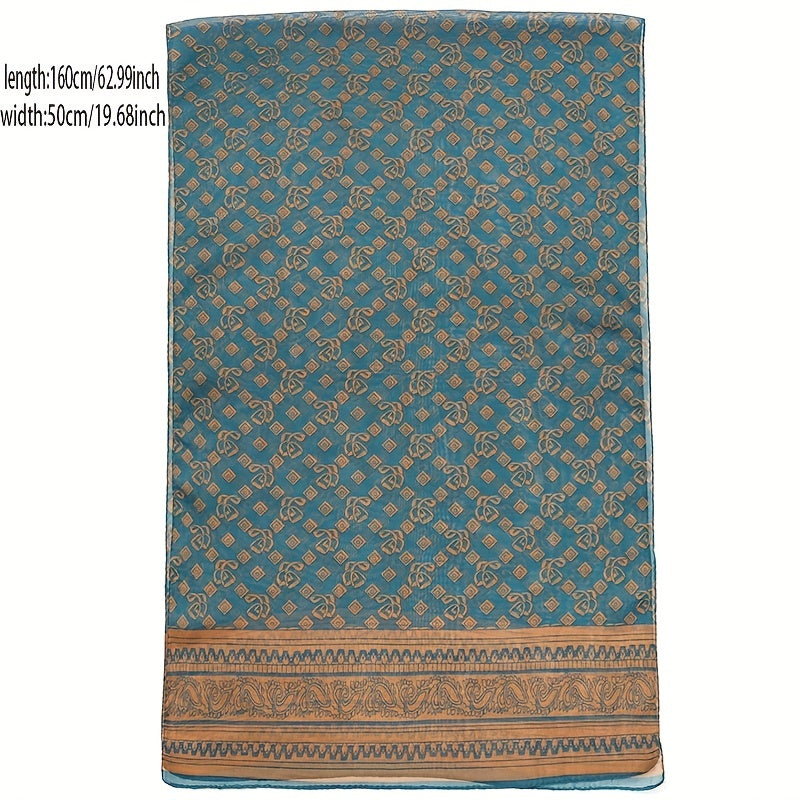 Vintage Geometric Chiffon Scarf Thin Silk Head Wrap