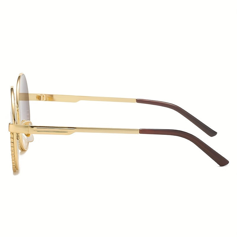 Round Metal Frame Sunglasses Rhinestone Decor Gradient Glasses UV400